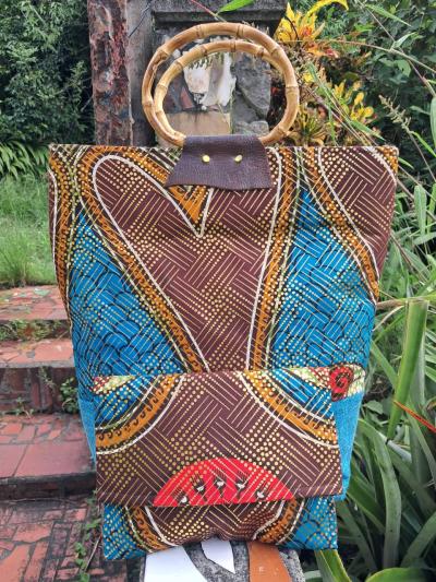 Fifi Turquoise & Brown Tote with Matching Clutch: $250.00