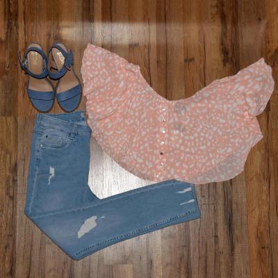 Short peach and white crop-top Size 8: $45.00