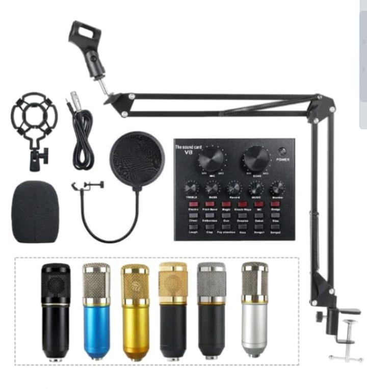 BM-800 Condenser Microphone Kit Studio Pop Filter Boom Scissor Arm V8 Sound Card 