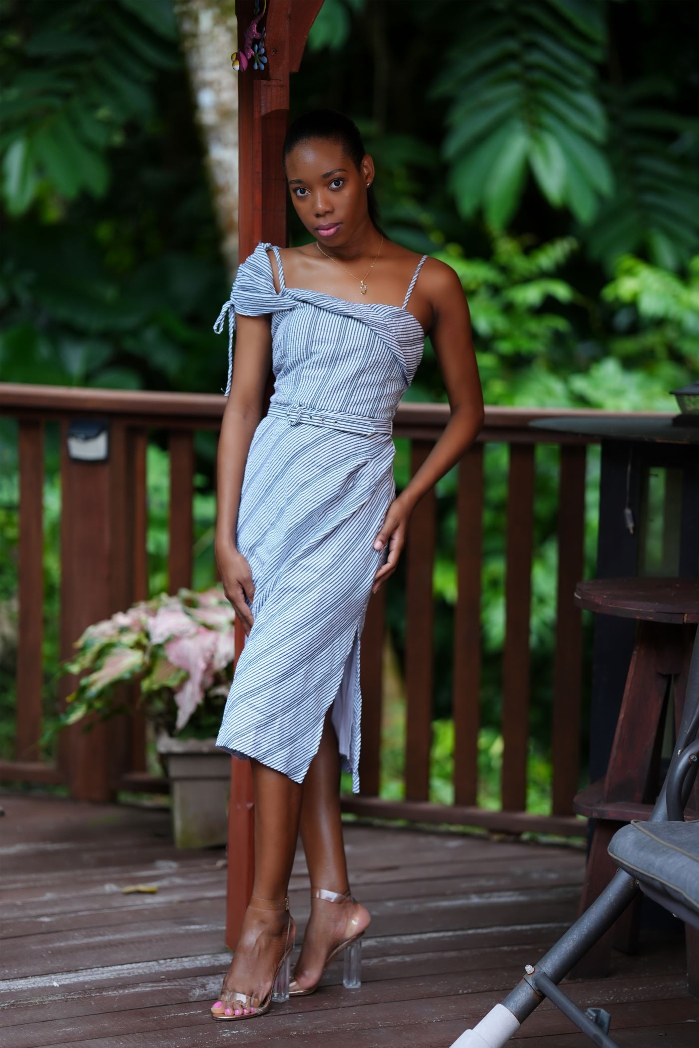 Grey & White Side Slit Dress